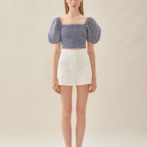 Puffed Sleeved Shirred Top in Moonlight Bloom